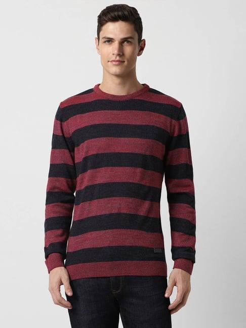 peter england casuals pink regular fit striped sweater