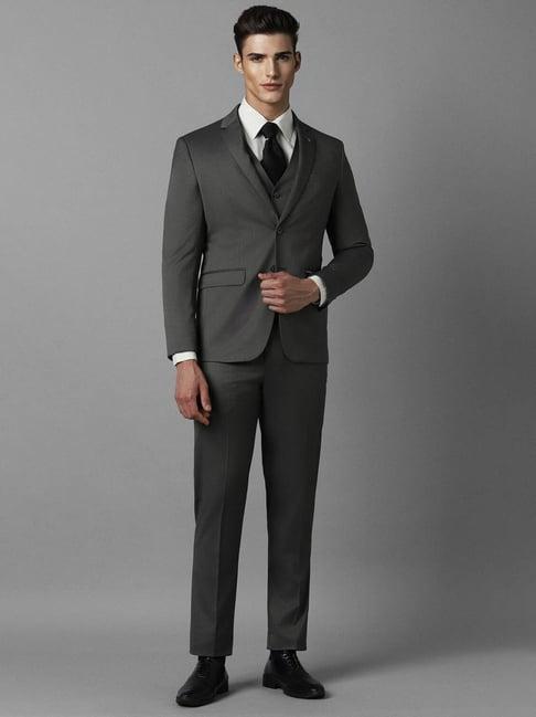 louis philippe grey slim fit three piece suit