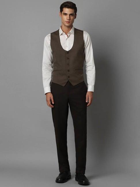 louis philippe mid brown slim fit three piece suit