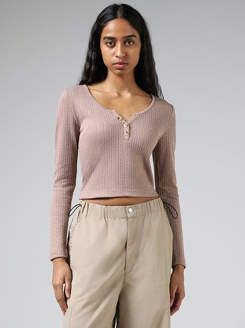 nuon by westside beige self-patterned sweater