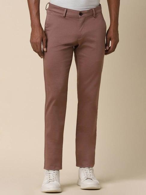 allen solly persian red slim fit texture trousers