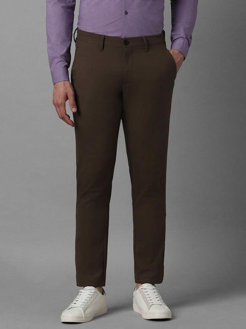 louis philippe sport brown slim fit trousers