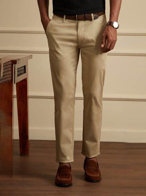 peter england casuals cool beige slim fit trousers