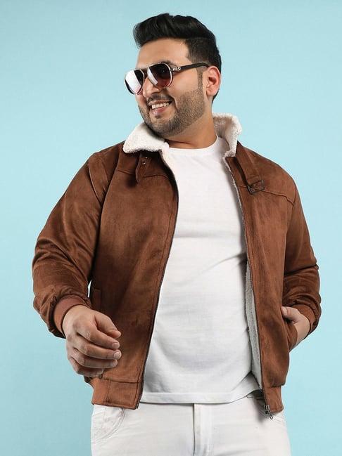 instafab plus brown regular fit plus size jacket