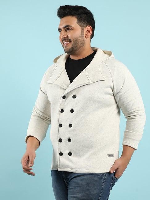 instafab plus grey cotton regular fit plus size jacket