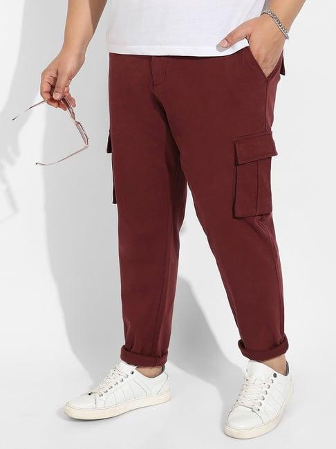 instafab plus maroon regular fit plus size cargos