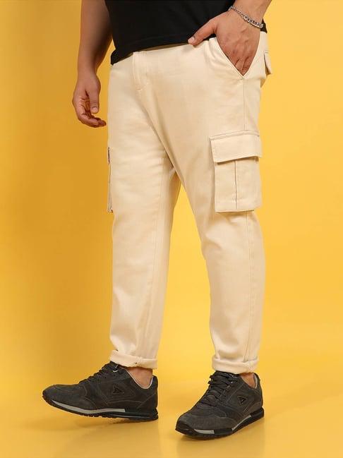 instafab plus beige regular fit plus size cargos