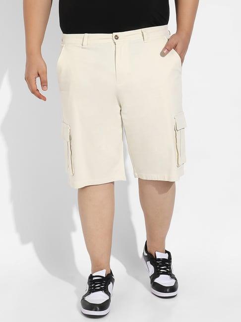 instafab plus yellow regular fit plus size cargo shorts