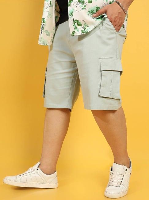 instafab plus green regular fit plus size cargo shorts