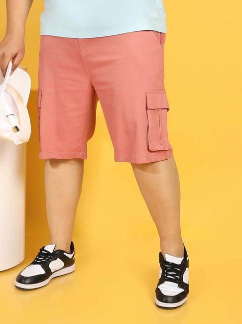 instafab plus pink regular fit plus size cargo shorts