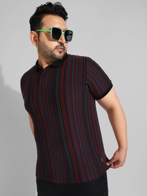 instafab plus multicolored cotton regular fit striped plus size polo t-shirt