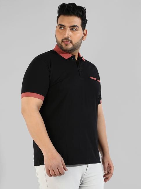 instafab plus black cotton regular fit plus size polo t-shirt