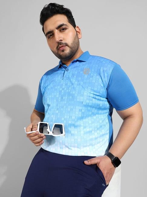 instafab plus blue regular fit self pattern plus size polo t-shirt