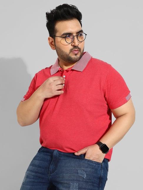 instafab plus red cotton regular fit plus size polo t-shirt