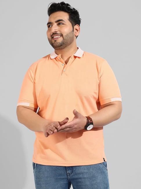 instafab plus peach cotton regular fit plus size polo t-shirt