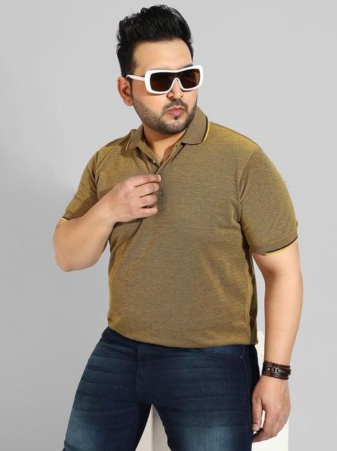 instafab plus brown cotton regular fit texture plus size polo t-shirt