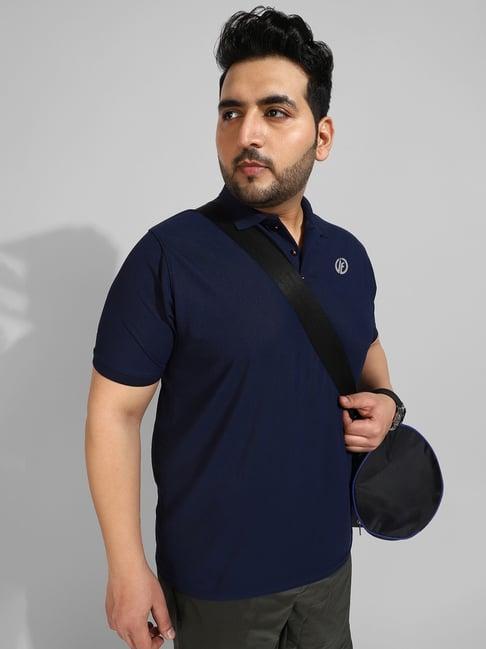 instafab plus blue regular fit plus size polo t-shirt