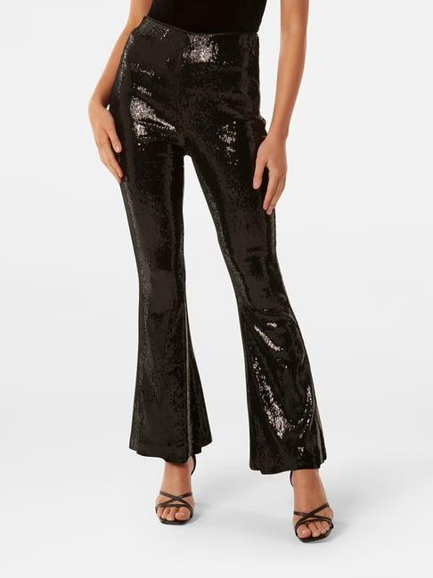 forever new black embellished regular fit high rise pants