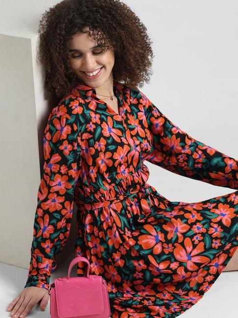 only multicolor floral print shirt dress