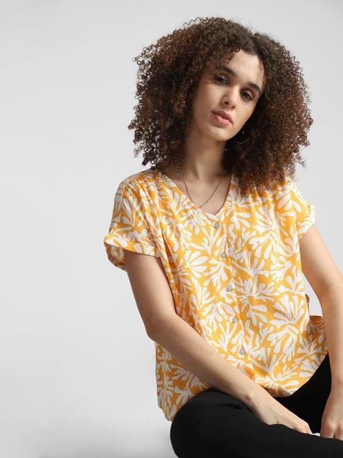 only yellow & white printed top