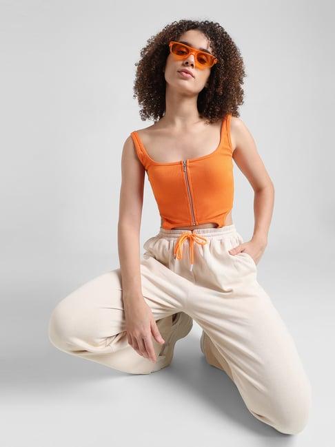 only orange cotton slim fit crop top