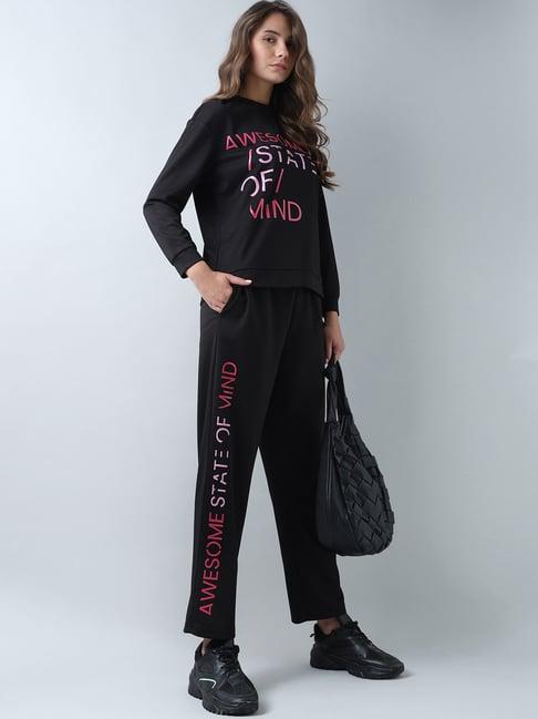 vero moda black graphic print high rise sweatpants