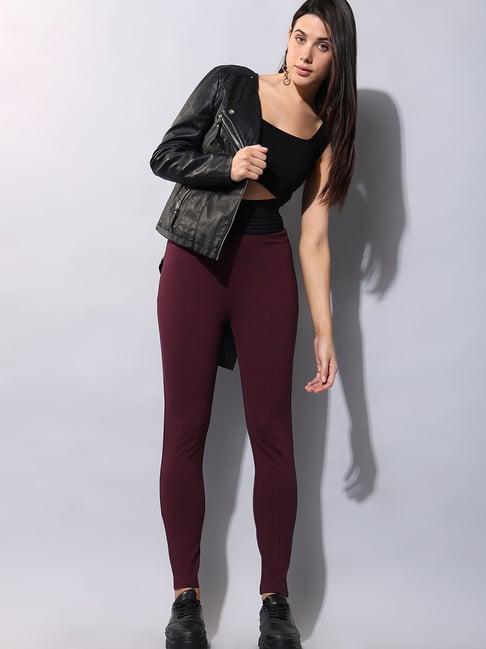 vero moda maroon skinny fit high rise tights