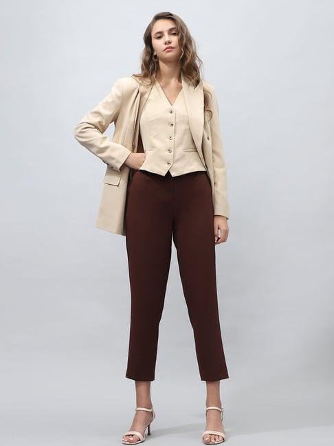 vero moda brown slim fit high rise pants