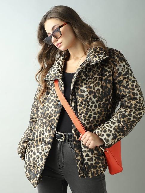 vero moda brown animal print puffer jacket