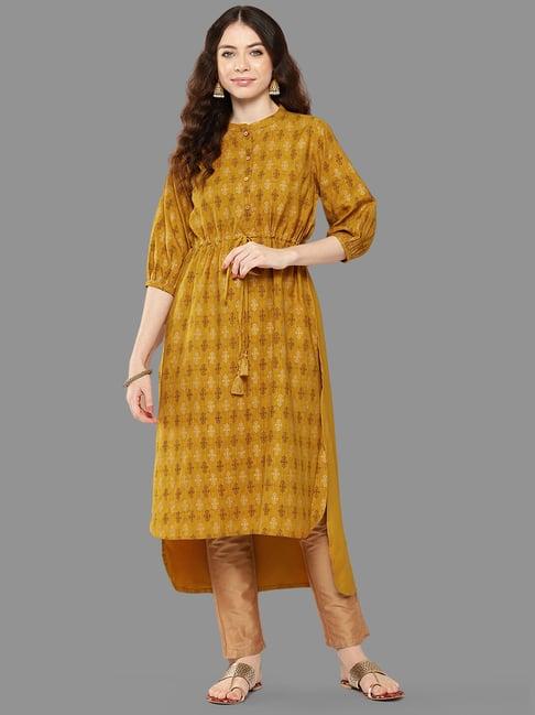 janasya brown printed high low kurta