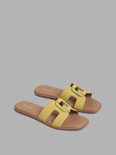 luna blu by westside mustard cut-out case buckle sandals