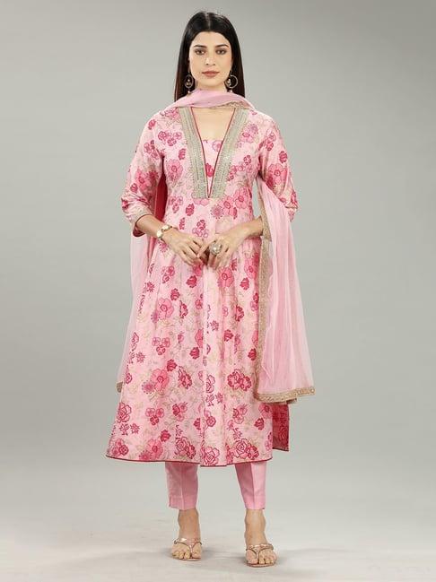 cotton culture baby pink printed kurta with pant & dupatta