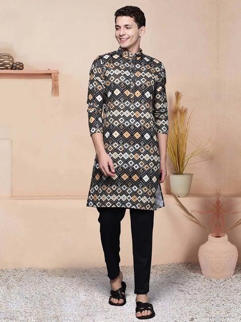 indo era dark grey regular fit geometric print kurta