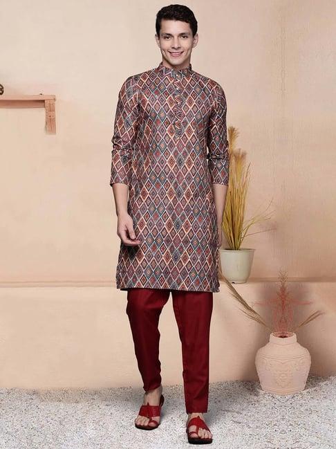 indo era multicolor regular fit geometric print kurta