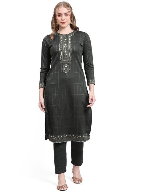 monte carlo olive wool printed kurta with pants