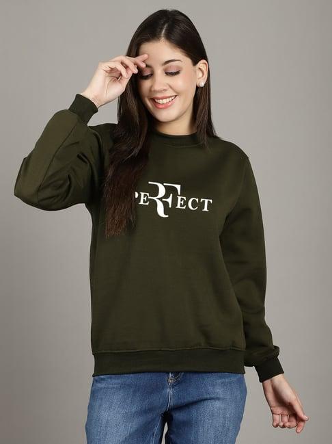 gracit olive green printed sweatshirt