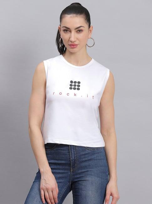 rock.it white graphic print crop top