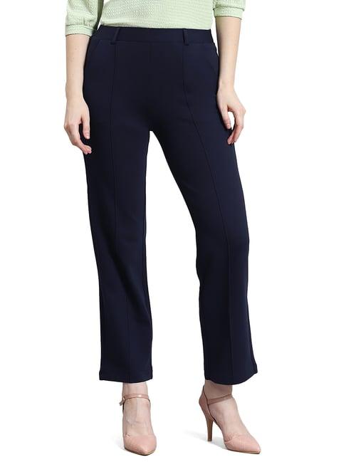 monte carlo navy regular fit mid rise trousers