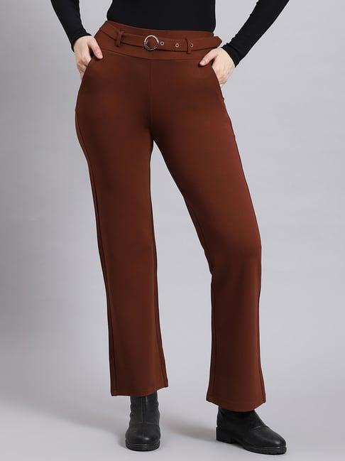 monte carlo dark brown regular fit mid rise trousers