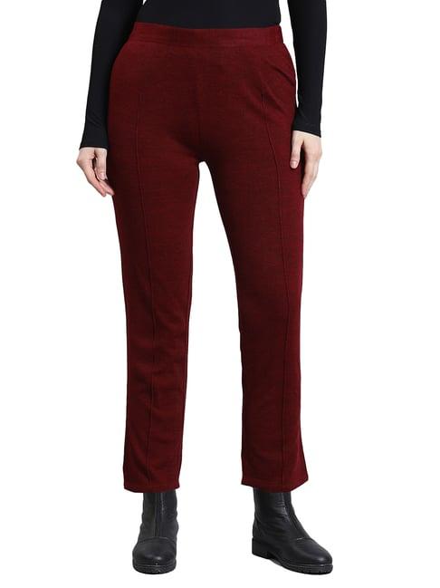 monte carlo maroon regular fit mid rise trousers