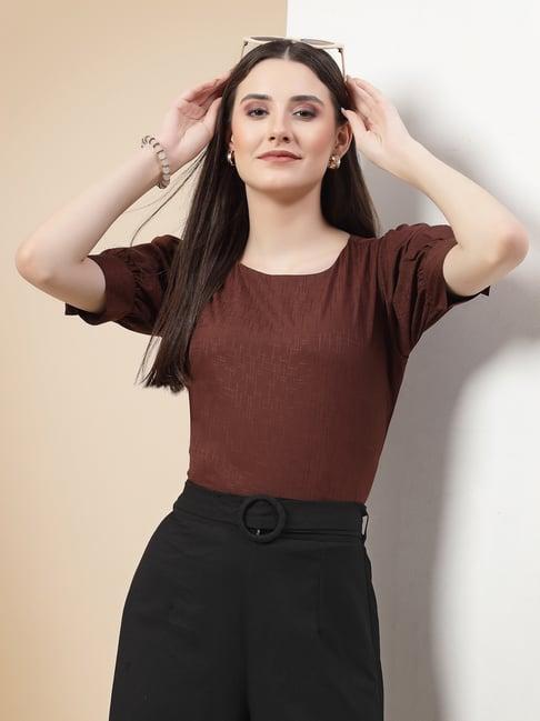 style quotient brown regular fit top