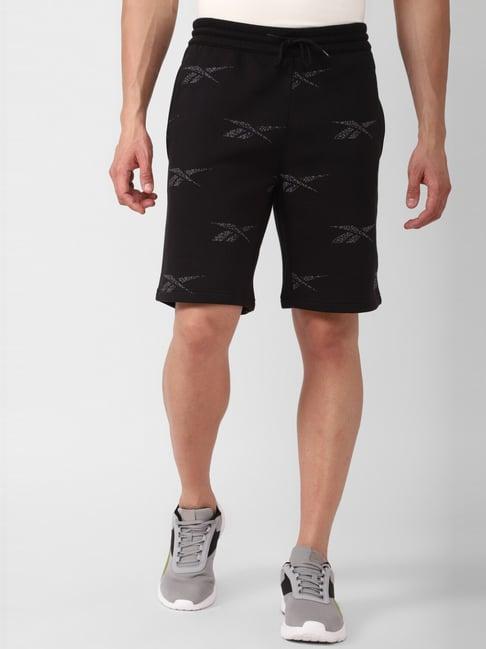 reebok black regular fit printed sports shorts