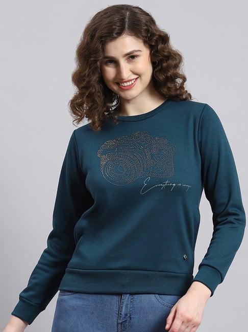 monte carlo teal graphic print sweatshirt