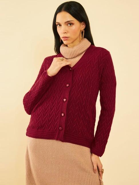 soch maroon self pattern cardigan