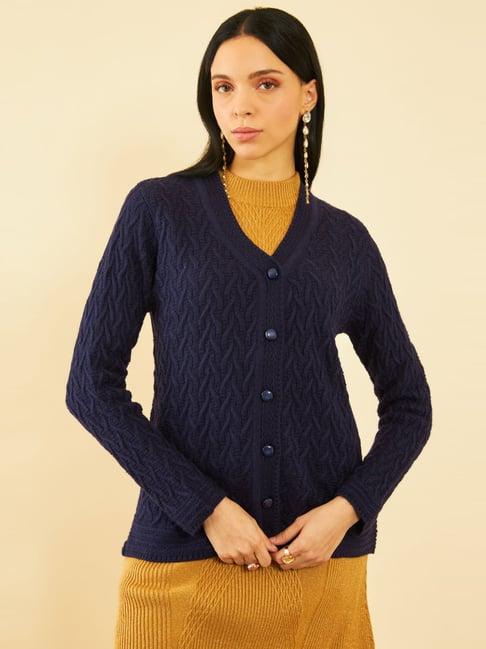 soch navy self pattern cardigan