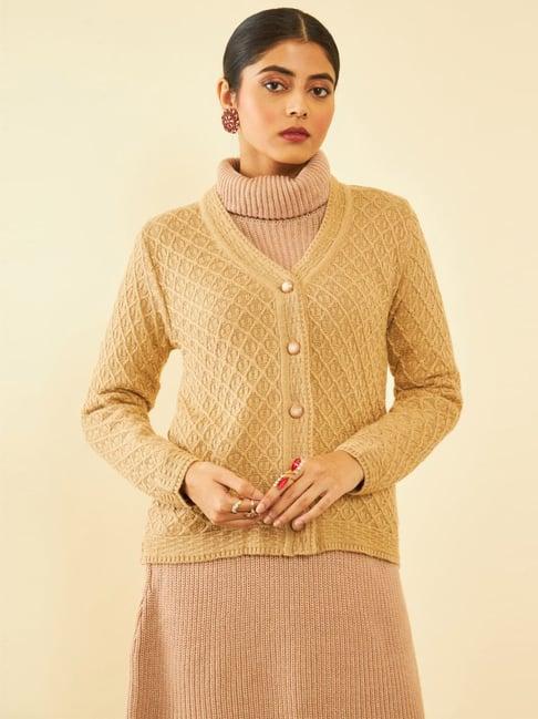 soch beige self pattern cardigan