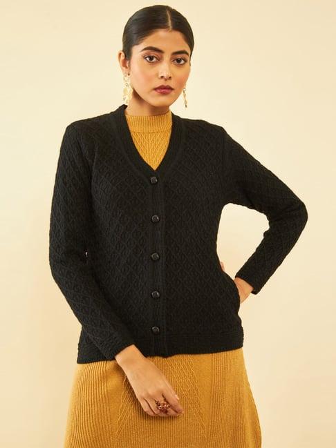 soch black self pattern cardigan