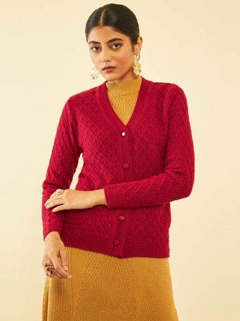 soch maroon self pattern cardigan