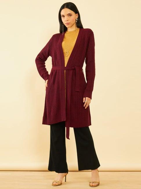 soch maroon self pattern shrug with belt