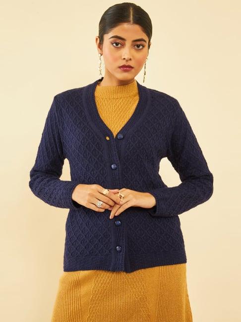 soch navy self pattern cardigan